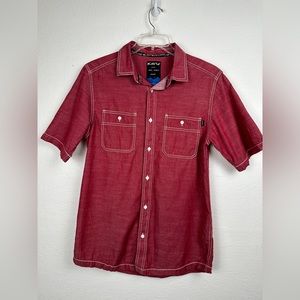 Kavu Mens Shirt Size Medium Jacksonville Button Up Cotton Red White Stitching.